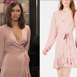 LEYDON wrap pink & white houndstooth dress
